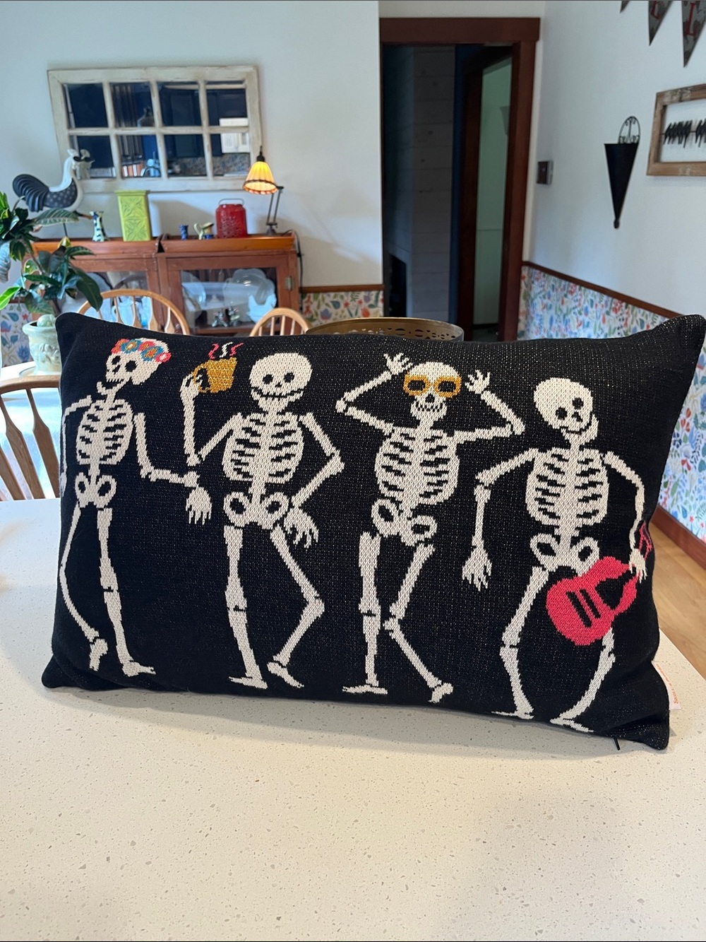 Black Skeleton Band Holiday Pillow - Festive Decorative Mr Accent